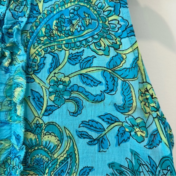 Lola Australia Cotton Floral Dress Sleeveless Summer Teal Mini V Neck Resortwear - Picture 10 of 16